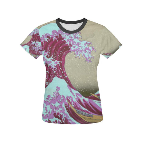 Pink Wave off Kanagawa All Over Print T-Shirt - Womens