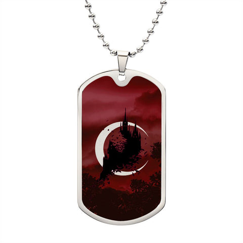 Crescent Moon dog tag necklace - Crimson [No Stroke]