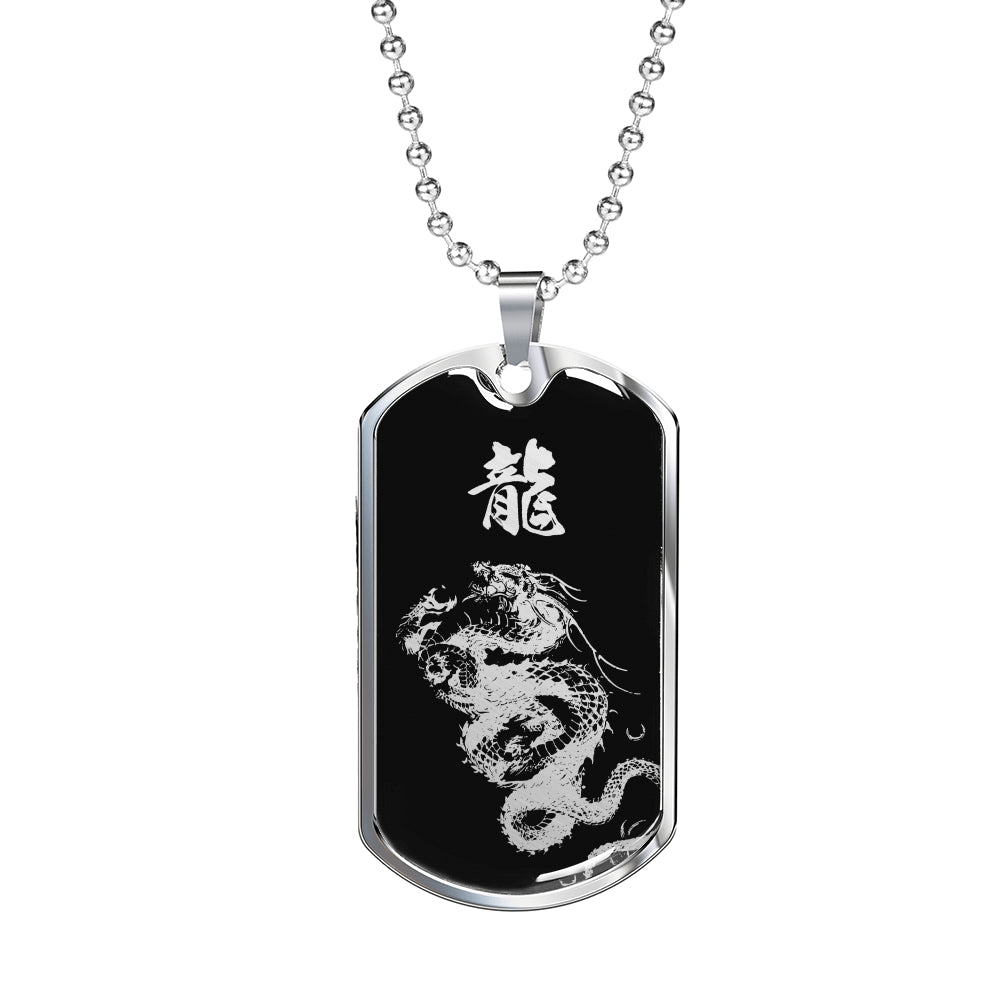 Dragon Kanji Dog Tag - Silver/Gold Silhouette | Equil Streetwear