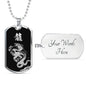 "龍" Dragon Kanji Dog Tag - Silver/Gold Silhouette