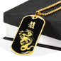 "龍" Dragon Kanji Dog Tag - Silver/Gold Silhouette