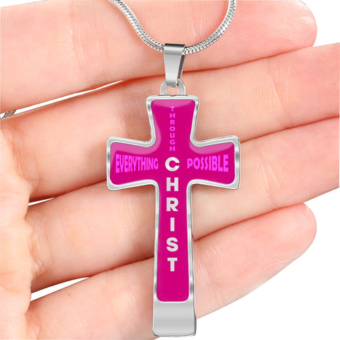 Everything Possible Through Christ Cross Pendant Necklace - Pink