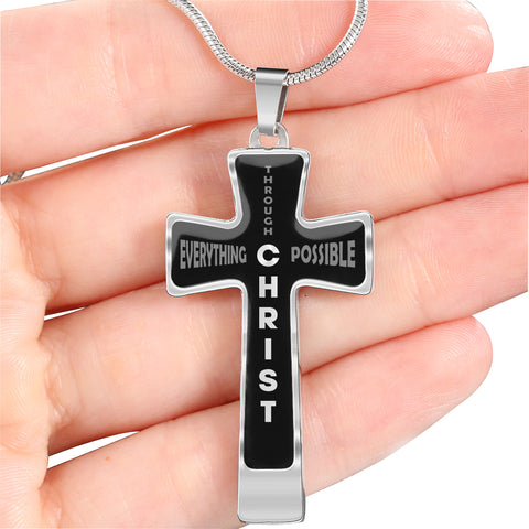 Everything Possible Through Christ Cross Pendant Necklace - Black