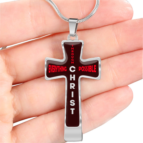 Everything Possible Through Christ Cross Pendant Necklace - Red