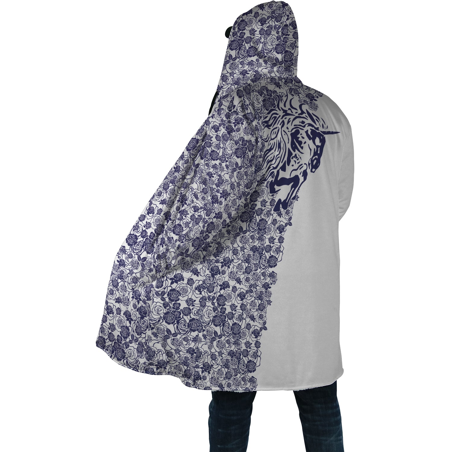 Lee's Excellent Hooded Coat with Unicorn - Cobalt Roses [with Bag]