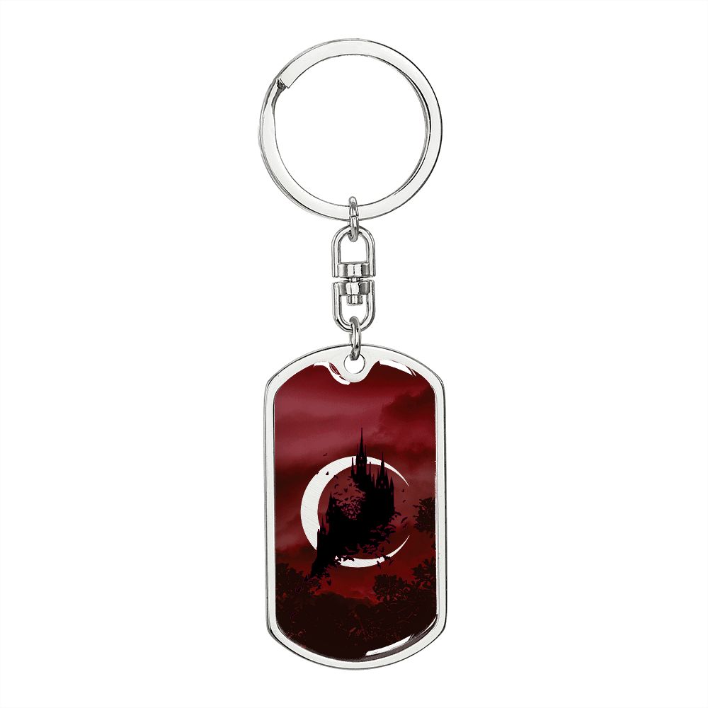 Crescent Moon dog tag keychain - Crimson [No Stroke]