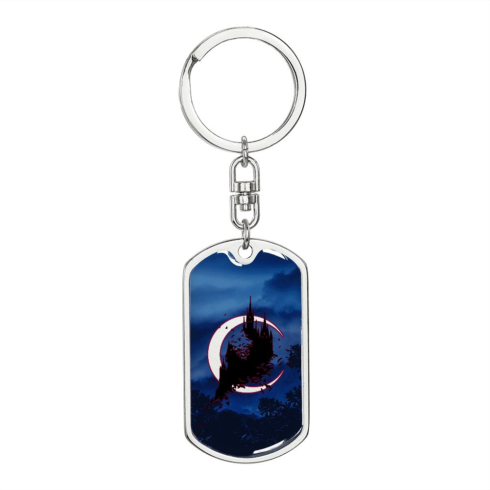 Crescent Moon dog tag keychain - Midnight [Crimson Stroke]