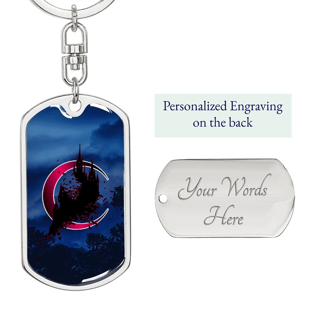 Crescent Moon dog tag keychain - Midnight [Crimson Moon]