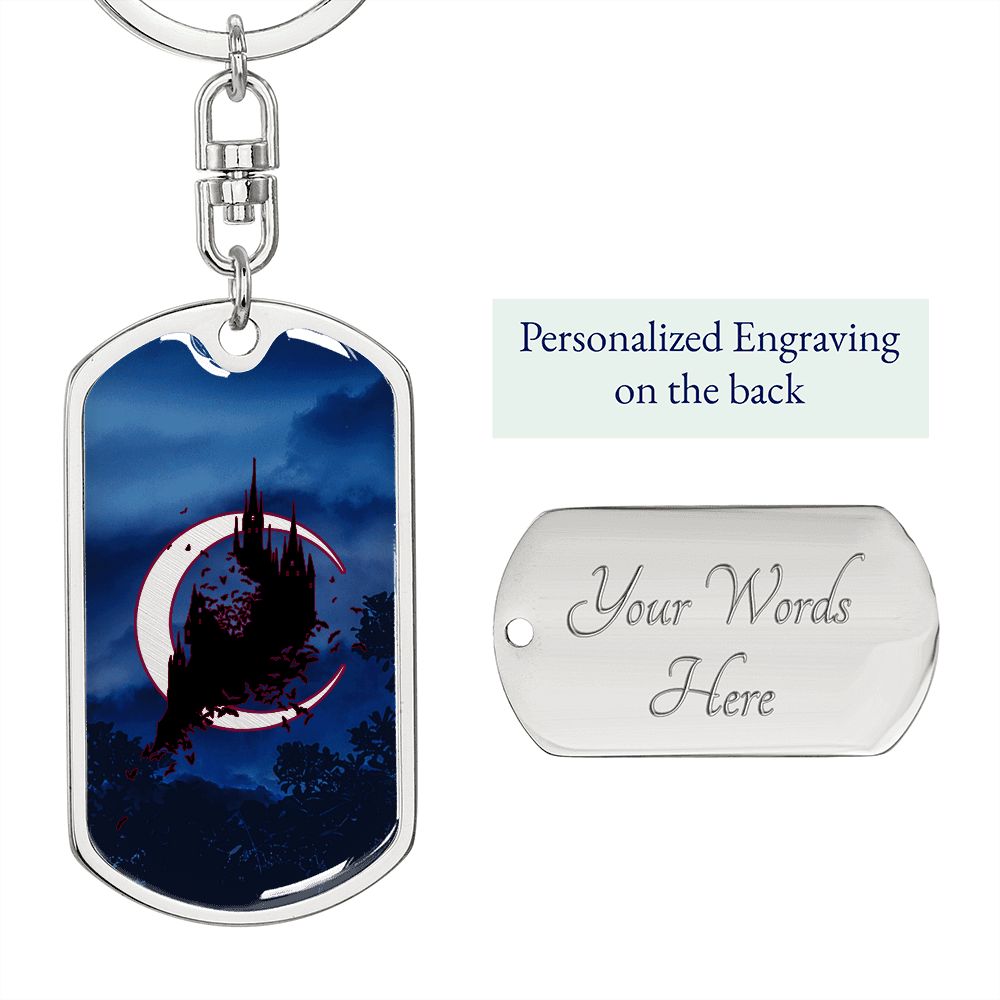 Crescent Moon dog tag keychain - Midnight [Crimson Stroke]