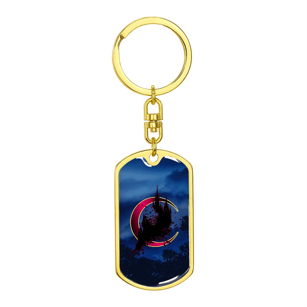 Crescent Moon dog tag keychain - Midnight [Crimson Moon]