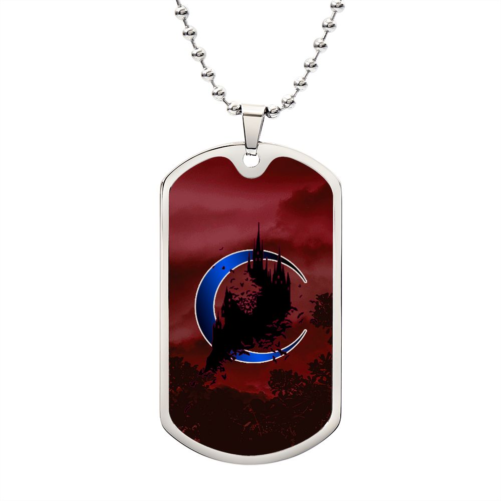 Crescent Moon dog tag necklace - Crimson [Blue Moon]