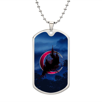 Crescent Moon dog tag necklace - Midnight [Crimson Moon]