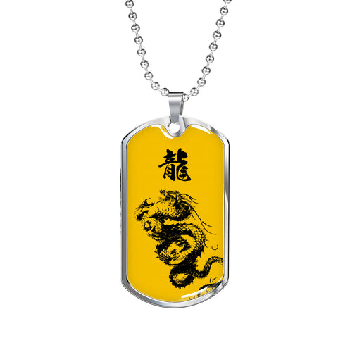 "龍" Dragon Kanji Dog Tag - Yellow/Black