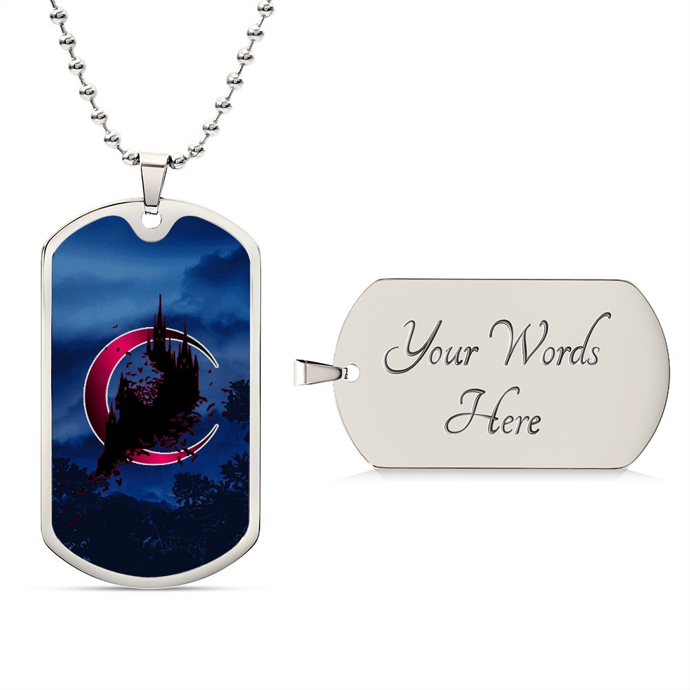 Crescent Moon dog tag necklace - Midnight [Crimson Moon]