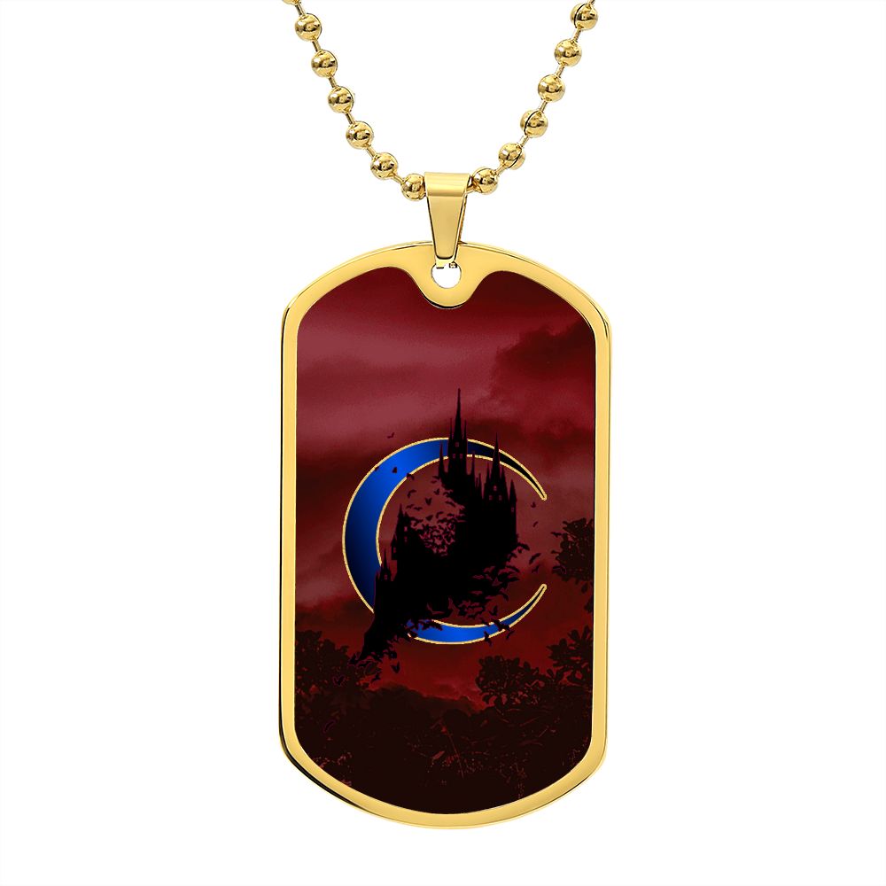 Crescent Moon dog tag necklace - Crimson [Blue Moon]