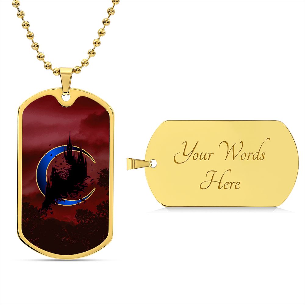 Crescent Moon dog tag necklace - Crimson [Blue Moon]