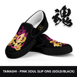Tamashi - Soul Kanji (Black/Gold) Slip Ons - Womens